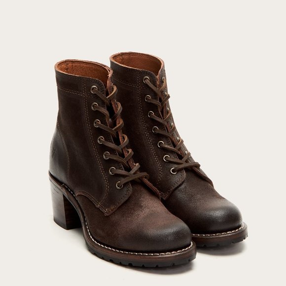 Frye Sabrina 6G Brown Suede Combat Ankle Booties - Picture 2 of 15